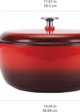 Amazon Basics Cast Iron Dutch Oven Pot with Lid, Enameled, Round, Dual Handles, Heavy-Duty, Large, 7.3-Quart, Red