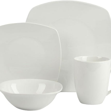 10 Strawberry Street Simply Square 16 Piece Dinnerware Set, Porcelain, White