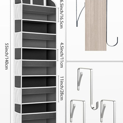 1 Pack Over The Door Organizer Storage, Hanging Organizer Closet with 5 Large Pockets 10 Mesh Pockets, 44 lbs Weight Capacity, Behind Door Storage for Nursery Bedroom Bathroom (Dark Grey)