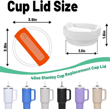 40 OZ Tumbler Lid Replacement Fit for Stanley Cup, 2 Pack Clear Replacement Lids Fit for Stanley Travel Tumbler, Spill Proof Tumbler Covers for Stanley Cup Accessories (Clear - Orange)