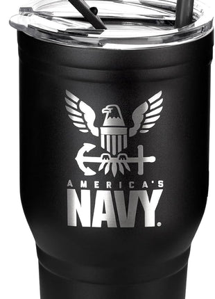 USN Stainless Steel Tumbler with Lid & Straw – Double-Wall Vacuum Insulated Travel Mug – Keeps Drinks Hot or Cold – Navy Gifts | America’s Navy 30oz