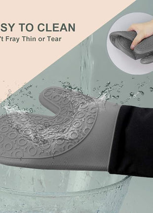 sungwoo Extra Long Silicone Oven Mitts, Heat Resistant Oven Gloves with Quilted Liner Non-Slip Textured Grip Perfect for BBQ, Baking, Cooking and Grilling - 1 Pair 14.6 Inch Grey & Black