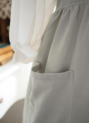 Uaussi Cotton Linen Apron Cross Back Work Apron for Women with Pockets Pinafore Dress X Cross Halter Apron for Chef Gardening