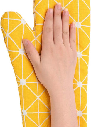 Oven Mitts and Potholders BBQ Gloves-Oven Mitts and Pot Holders with Recycled Infill Silicone Non-Slip Cooking Gloves for Cooking Baking Grilling (4-Piece Set) (Yellow-02)