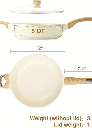 SENSARTE Ceramic Nonstick Frying Pan Skillet with Lid, 12 Inch Large Deep Frying Pan, 5 Qt Saute Pan, Induction Pan, Healthy Non Toxic Cooking Pan with Helper Handle, PFOA PFAS PTFE Free