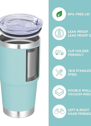 VEGOND 20 oz Tumbler with Handle Lid and Straw, Stainless Steel Insulated Travel Coffee Mug Spill Proof Double Wall Metal Tumbler Cup Keeps Drink Hot and Cold, Mint Green 1 Pack