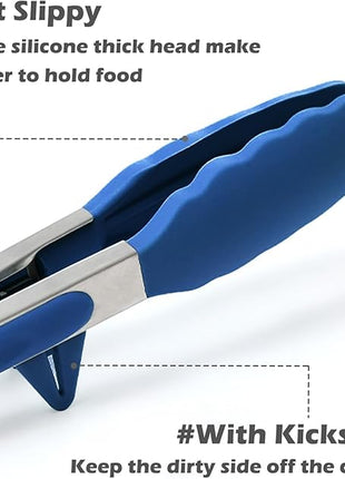 Kitchen Tongs, 9 Inch Tongs for Cooking with Silicone Tips, Food Grade Small Silicone Tongs, Mini Serving Tongs for Nonstick Pans, BBQ, Salad, Set of 3, Blue