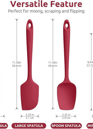 U-Taste Silicone Spatula Set with 600 Degrees Fahrenheit Heat Resistant (Red)