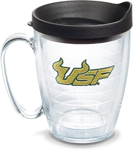 Tervis Made in USA Double Walled University of South Florida Bulls Insulated Tumbler Cup Keeps Drinks Cold & Hot, 16oz Mug - Black Lid, Primary Logo