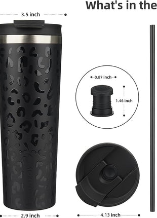 BJPKPK 30oz Insulated Tumbler With lid And Straw Stainless Steel Tumblers Travel Coffee Mug Reusable Thermal Cup,Black Leopard