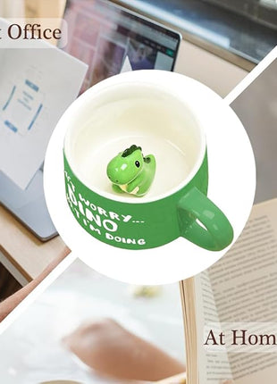BigNoseDeer Cute Dinosaur Mug Ceramic Coffee Mug with 3D Cartoon Dino Inside,Funny Mugs with lid Spoon,White Elephant Gifts for Adults,Gag Gifts for Women Animal Gift Cute Stuff Cool Stuff