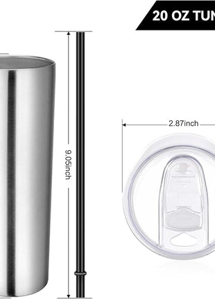 VEGOND Stainless Steel Tumblers Bulk 6 Pack, 20 oz Vacuum Insulated Skinny Tumblers with Lid and Straw, Double Wall Coffee Mug, Travel Water Cup