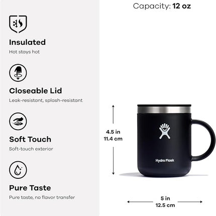 Hydro Flask Coffee Mug – Insulated Stainless Steel, Non Spill, Leak Proof Travel Mug 12 Oz Birch Gray