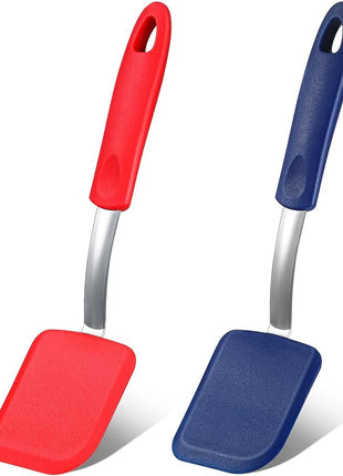 Silicone Cookie Spatula Turner 2 Pack Mini Brownie Spatula Flexible Kitchen Small Silicone Turner for Nonstick Cookware Heat Resistant No Scratch Flipper for Egg Pancake(Red,Blue)