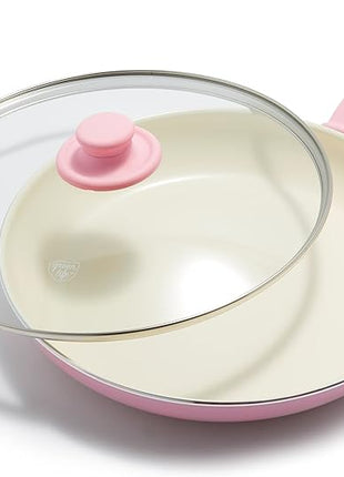 GreenLife Soft Grip Healthy Ceramic Nonstick, 12" Frying Pan Skillet with Lid, PFAS-Free, Dishwasher Safe, Pink