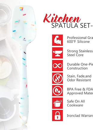 Silicone Spatula Set 6 Piece Heat Resistant Rubber Spatulas Set for Baking Cooking and Mixing Kitchen Utensils Seamless One Piece Spatula with Stainless Steel Core Nonstick Dishwasher Safe