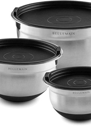 Bellemain Mixing Bowls with Lids Set - Stainless Steel Mixing Bowls with Airtight Lids - Food Storage Containers - 3PCS Set with Non-Slip Bottoms Kitchen Essentials for Baking - Serving