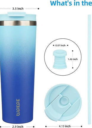 BJPKPK 30oz Insulated Tumbler With lid And Straw Stainless Steel Tumblers Travel Coffee Mug Reusable Thermal Cup,Sky