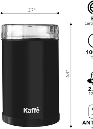Kaffe One-Touch Coffee Grinder Electric w/Cleaning Brush (3 oz) - Coffee Grinders for Home Use - Up to 12 Cups of Coffee per Grind - Easy On/Off Coffee Bean Grinder - Matte Black