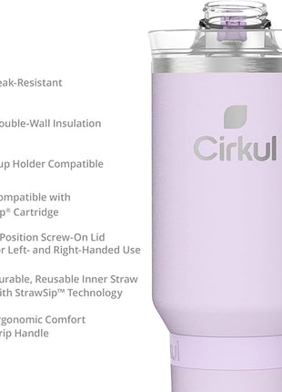 Cirkul 40oz. Lilac Stainless Steel Tumbler with Handle, All-Day StrawSip™, Double-Wall Insulated