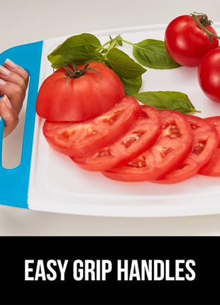 GORILLA GRIP BPA-Free Reversible Kitchen Cutting Board Set of 3, US Designed, Nonporous, Juice Grooves Catch Liquid, Slip Resistant Border, Dishwasher Safe, Durable Large Food Chopping Boards, Aqua