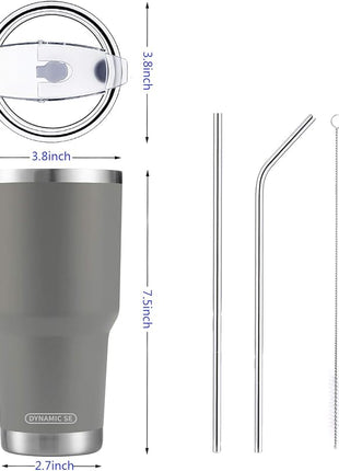 D·S 30oz Grey Tumbler Stainless Steel Insulated Travel Mug with Straw Lid Cleaning Brush (30oz Grey)