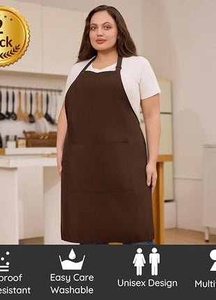 2 Pcs Plus Size Chef Apron, Unisex Professional Apron with 2 Pockets for Cooking, Work, Baking (Larger Size)