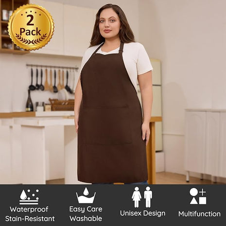 2 Pcs Plus Size Chef Apron, Unisex Professional Apron with 2 Pockets for Cooking, Work, Baking (Larger Size)