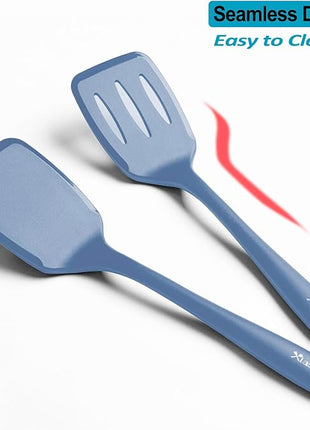 600˚F Heat Resistant Silicone Spatula Set, 13.6" Kitchen Spatula Turners for Non Stick Cookware, Flexible Spatulas with Thin Edges, Seamless Cooking Utensils for Fish, Eggs, Pancakes, Starry Blue