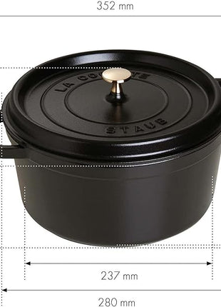 STAUB Cast Iron Dutch Oven 7-qt Round Cocotte, Serves 7- 8, Made in France, Black Matte