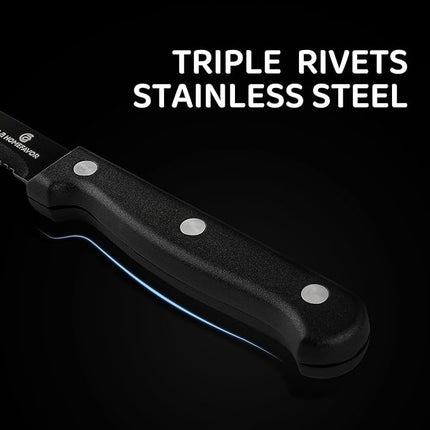 G.a HOMEFAVOR Steak Knife Set: 8-Piece Stainless Steel Sharp Serrated Knives Set with PP Handle for Kitchen, Full Black