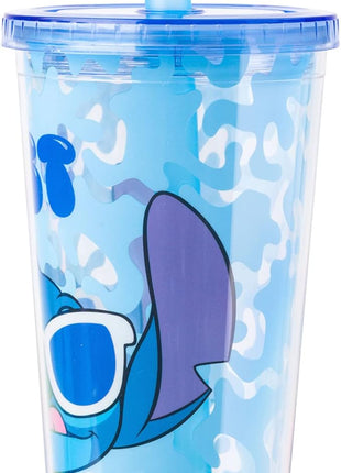 Silver Buffalo Disney Lilo and Stitch Cool Sunglasses Just Chill Plastic Boba Tumbler with Lid and Straw, 24 Ounces