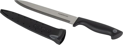 Farberware Edgekeeper 8-Inch Slicing Knife with Self-Sharpening Blade Cover, High Carbon-Stainless Steel Kitchen Knife with Ergonomic Handle, Razor-Sharp Knife, Black