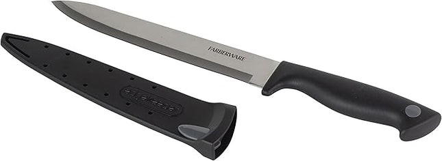 Farberware Edgekeeper 8-Inch Slicing Knife with Self-Sharpening Blade Cover, High Carbon-Stainless Steel Kitchen Knife with Ergonomic Handle, Razor-Sharp Knife, Black