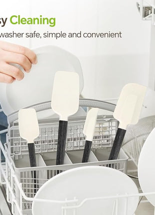 Silicone Spatula Set, Food Grade Rubber Spatula-4 Piece Nonstick Rubber Spatulas, Spoonula, Jar Scraper for Cooking, Baking, Mixing, Frosting - Heat Resistant Up to 600°F (Spatulas-Black)