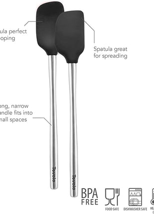 Tovolo Flex-Core Stainless Steel Handled Mini Spatula & Spoonula Set (Black), Kitchen Utensil Set of 2, Heat-Resistant & BPA-Free Silicone Turner Heads, Safe for Cast Iron | Dishwasher-Safe