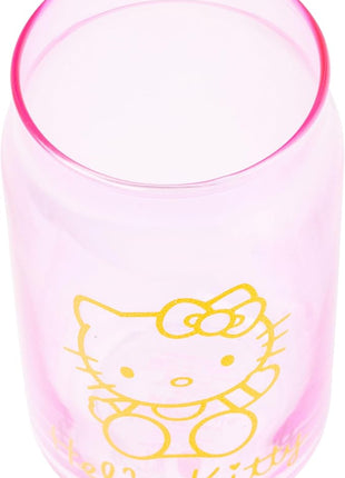 Silver Buffalo Sanrio Hello Kitty Gold 2 Pack Pink Glass Jar Tumbler with Bamboo Lid and Glass Straw, 16 Ounces