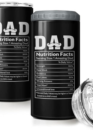 SANDJEST 4-in-1 Dad Tumbler Gifts for Dad from Daughter Son - 12oz Dad Nutrition Facts Can Cooler Tumblers Cup - Stainless Steel Insulated Cans Coozie Christmas, Birthday, Father's Day Gift for Daddy