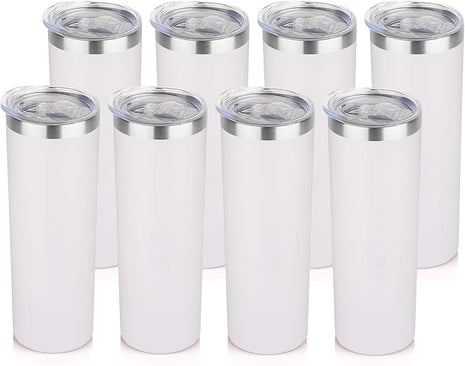 HASLE OUTFITTERS 20 oz Skinny Tumblers Bulk Set, Stainless Steel Insulated Slim Tumblers with Lids, Reusable Double Wall Travel Coffee Mugs, Durable Powder Coated Travel Water Cups(White, 8)