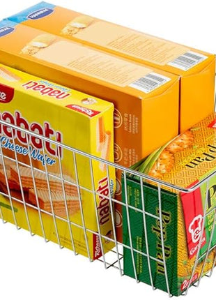 Freezer Wire Storage Baskets,Farmhouse Organizer Storage Bins Large Organizer Bins for Laundry Room, Closets, Garage, Office, Bathroom, Pantry Organization Storage Bins -Set of 2 (Chrome)