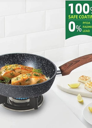 Kitchen Academy Induction Cookware Sets - 12 Piece Cooking Pan Set, Granite Black Nonstick Pots and Pans Set