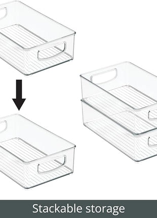 mDesign Small Plastic Office Storage Container Bins w/Handles for Organization in Filing Cabinet, Closet Shelf, Desk Drawers, Organizer for Notes, Pens, Pencils - Ligne Collection, 2 Pack - Clear