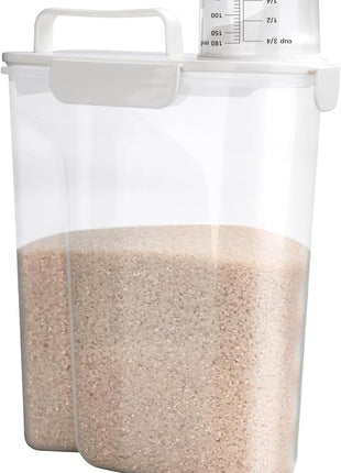 Rice Storage Container, 5 to 10lb Dry Food Airtight Dispenser, Pet Dog Cat Food Canister, BPA Free Clear Plastic Kitchen and Pantry Organization Bin for Oatmeal, Cereal, Pasta, Flour White