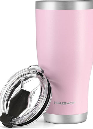 HAUSHOF 30 oz Tumbler, Stainless Steel Vacuum Insulated Coffee Tumbler Water Cup, Double Wall Travel Mug with Lid, Perfect for Hot and Cold Drinks
