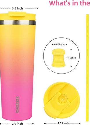 BJPKPK 30oz Stainless Steel Insulated Tumbler With lid And Straw Travel Coffee Thermal Tumblers Cup For Women And Men,Pink Yellow Rose
