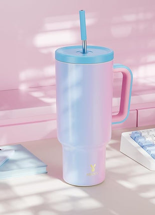 Meoky 40 oz Tumbler with Handle and Straw: Stainless Steel Insulated Tumbler with Lid and Straw - 100% Leak Proof Tumbler for Car Cup Holders - Travelers Commuters Workers, Donut