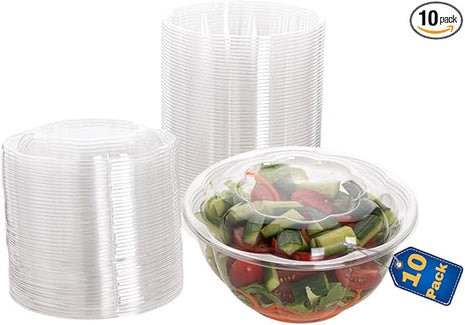 Smygoods Disposable Plastic Salad Bowls with Airtight Lids Ideal for Meal Prep, Takeout, Catering, Parties, Picnics, and Food Storage, Stackable, Leak-Proof