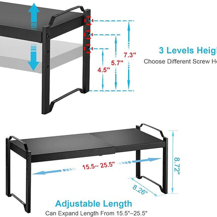 1 Pack Expandable Cabinet Countertop Shelves, Stackable Shelves Organizers for Kitchen Cabinet Countertop Storage, Adjustable Counter Cupboard Pantry Organizer Shelf Rack Stand, Length:25.5"