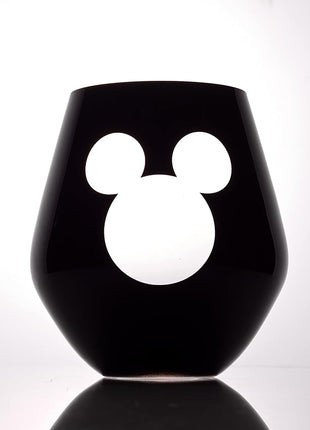 JoyJolt Disney Luxury Mickey Mouse Stemless Wine Glasses Set. 2x European Crystal Glass Drinking Glasses. Premium Xmas Stuff, Gifts and Cups. 20oz Black Wine Glass, Disney Wine Glass