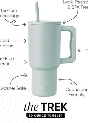 Simple Modern 30 oz Trek Tumbler with Handle and Straw Lid | Cup Holder Friendly Insulated Stainless Steel Travel Mug | Sea Glass Sage
